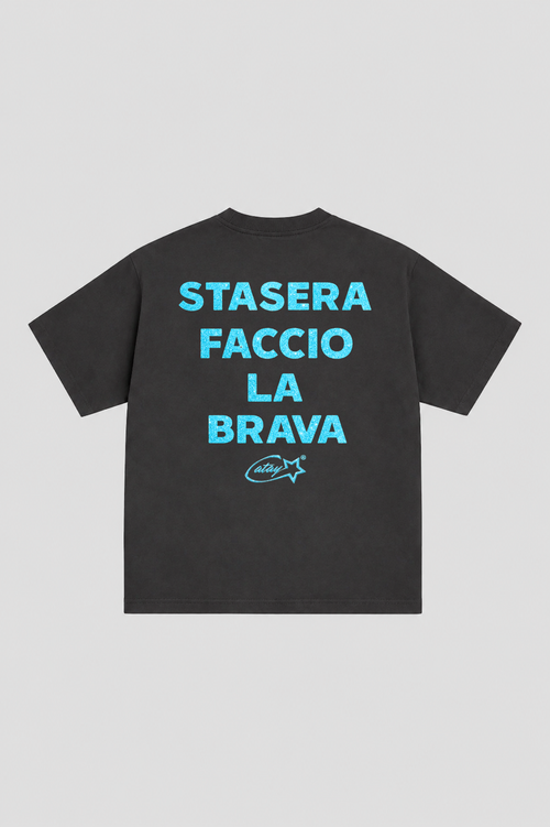 T-shirt Boxy fit "stasera faccio la brava" glitter