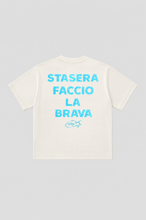 T-shirt Boxy fit "stasera faccio la brava" glitter White
